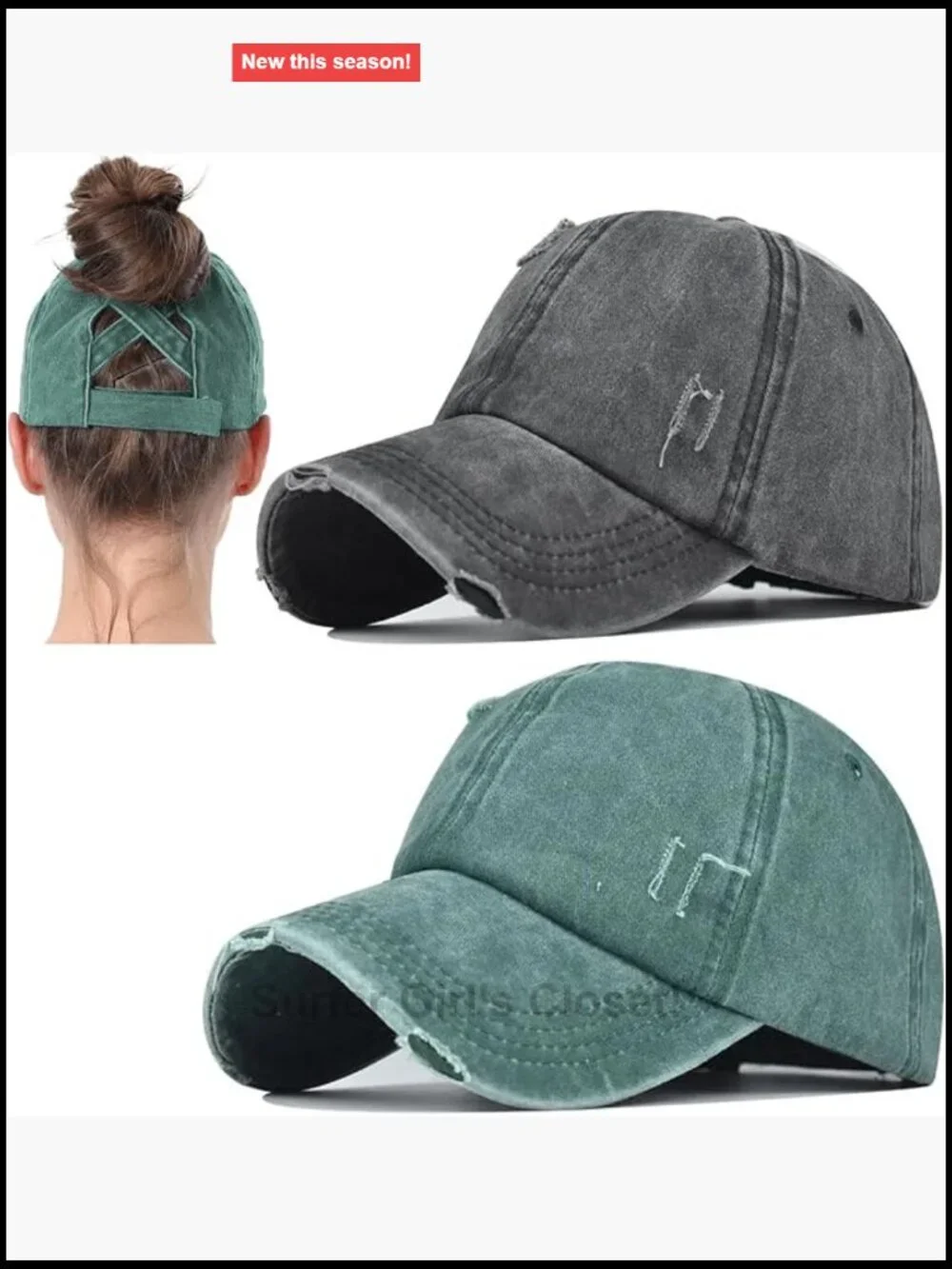 Criss Cross Ponytail Baseball Cap for Women Distressed Trucker Hat Adjustable
